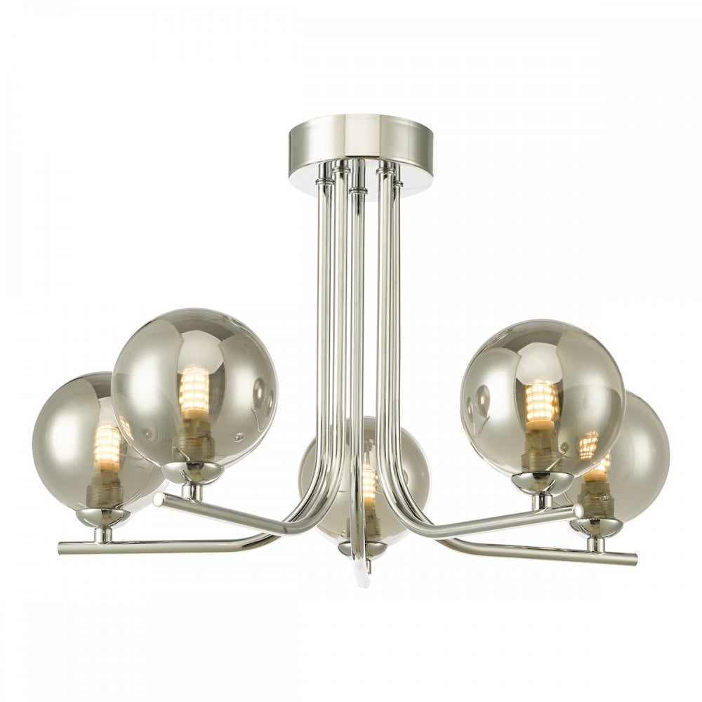 CRA5450-01 Cradle 5 Light Semi Flush Polished Chrome Smoked Glass