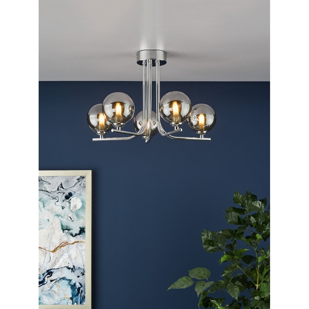 CRA5450-01 Cradle 5 Light Semi Flush Polished Chrome Smoked Glass