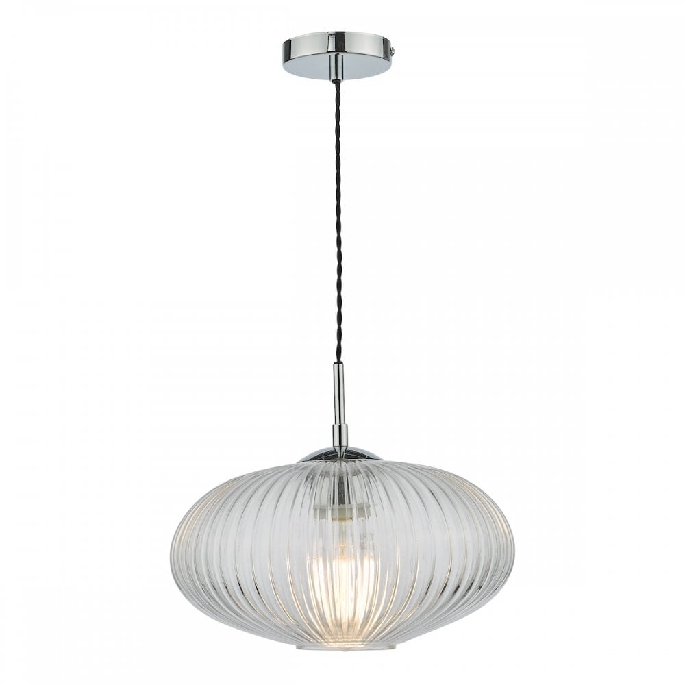 EDM0150 Edmond 1 Light Single Pendant Polished Chrome Ribbed Glass