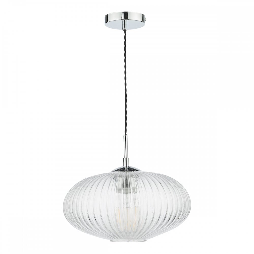 EDM0150 Edmond 1 Light Single Pendant Polished Chrome Ribbed Glass