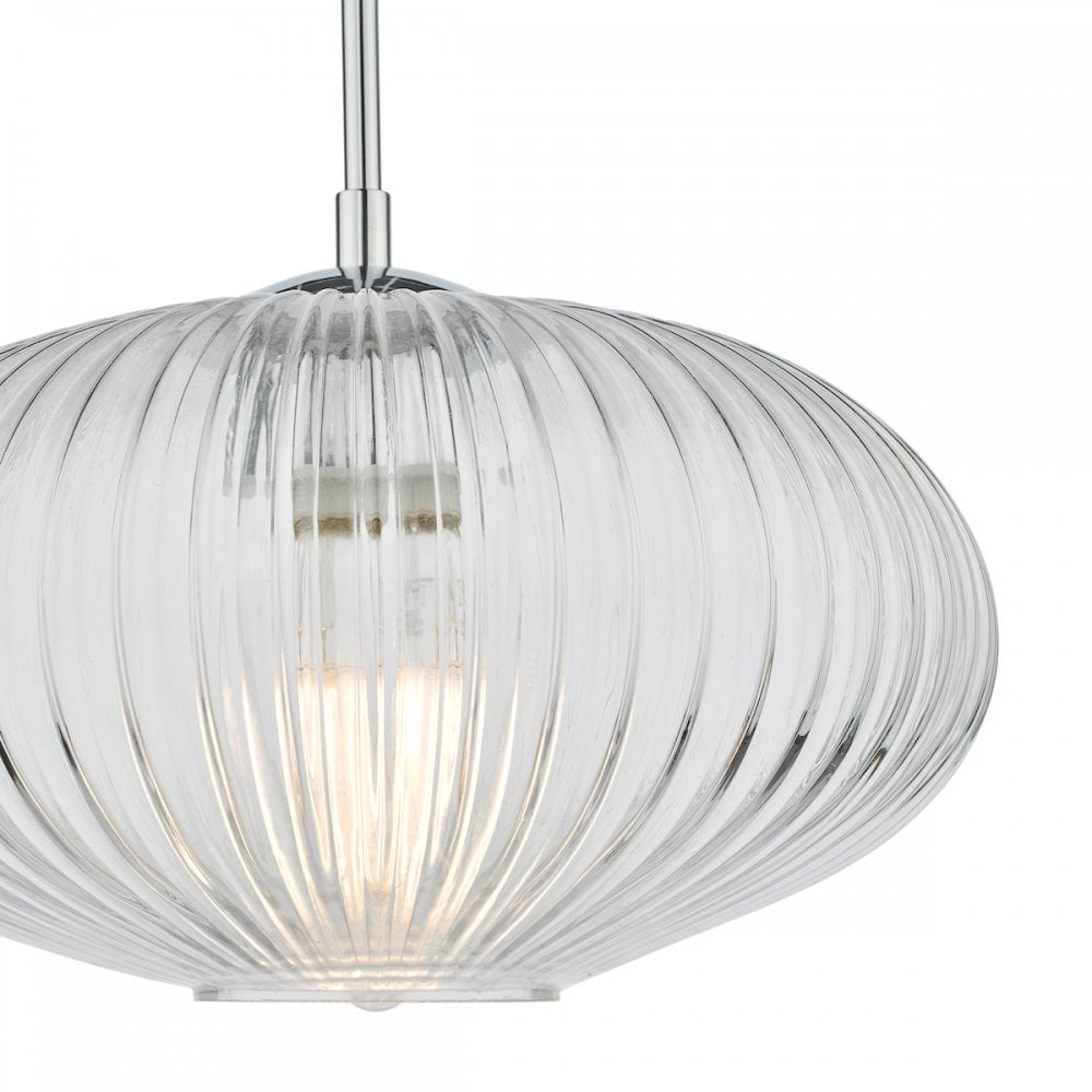 EDM0150 Edmond 1 Light Single Pendant Polished Chrome Ribbed Glass