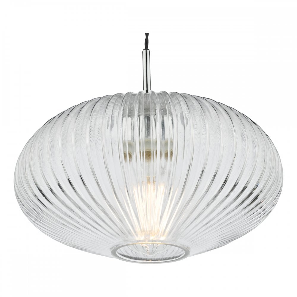 EDM0150 Edmond 1 Light Single Pendant Polished Chrome Ribbed Glass