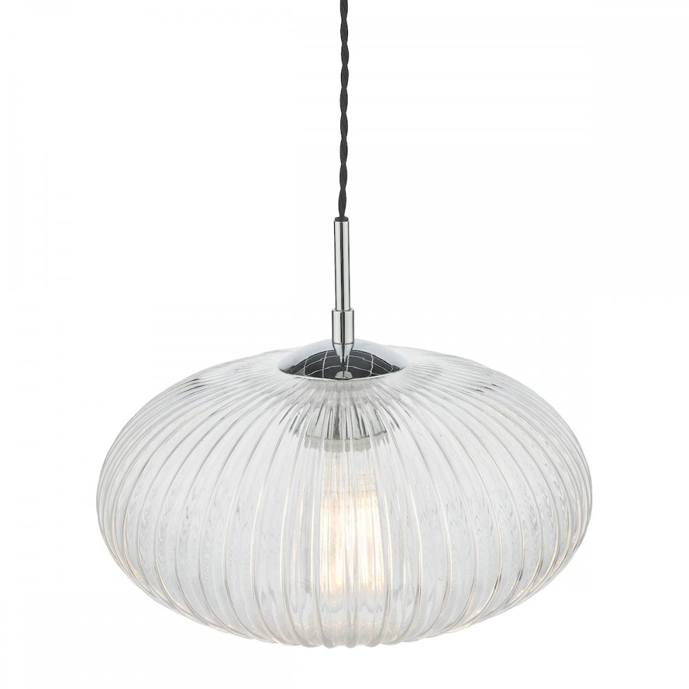 EDM0150 Edmond 1 Light Single Pendant Polished Chrome Ribbed Glass