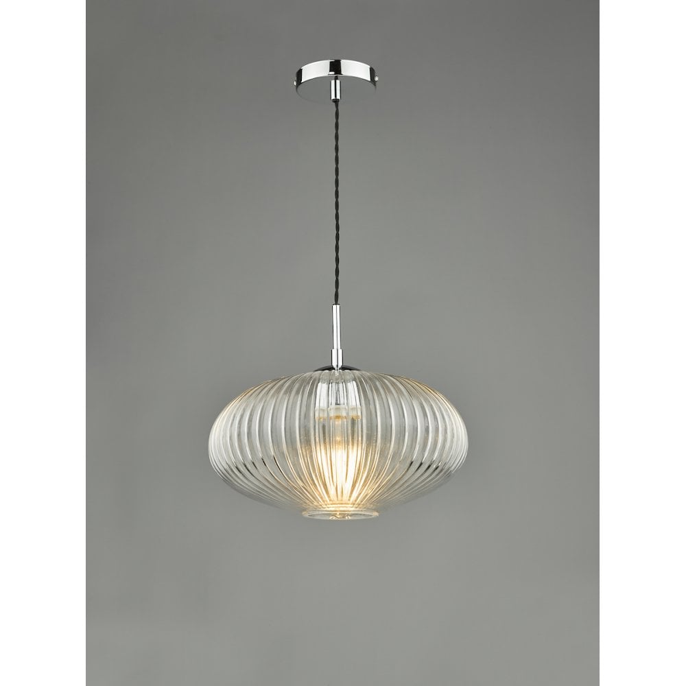 EDM0150 Edmond 1 Light Single Pendant Polished Chrome Ribbed Glass