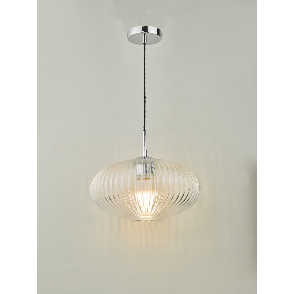 EDM0150 Edmond 1 Light Single Pendant Polished Chrome Ribbed Glass
