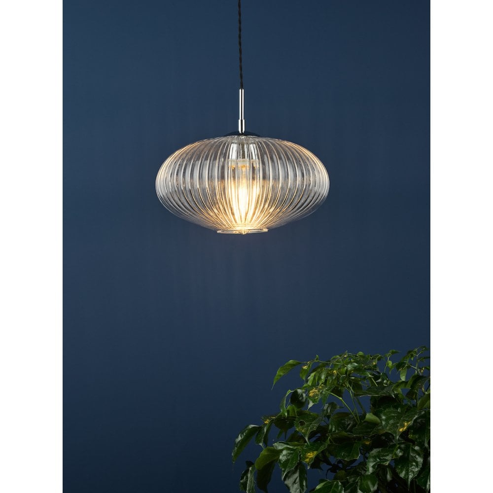 EDM0150 Edmond 1 Light Single Pendant Polished Chrome Ribbed Glass