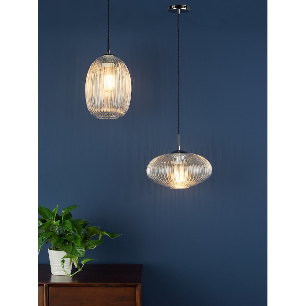 EDM0150 Edmond 1 Light Single Pendant Polished Chrome Ribbed Glass