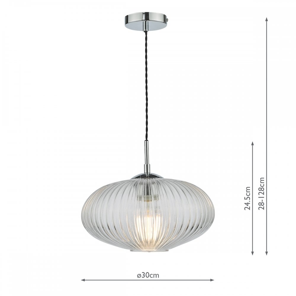 EDM0150 Edmond 1 Light Single Pendant Polished Chrome Ribbed Glass