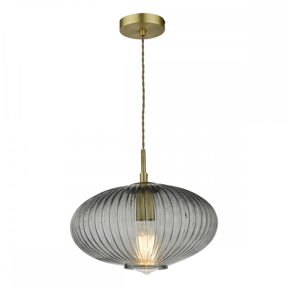 EDM0175 Edmond 1 Light Pendant Smoked Glass Antique Brass Detail
