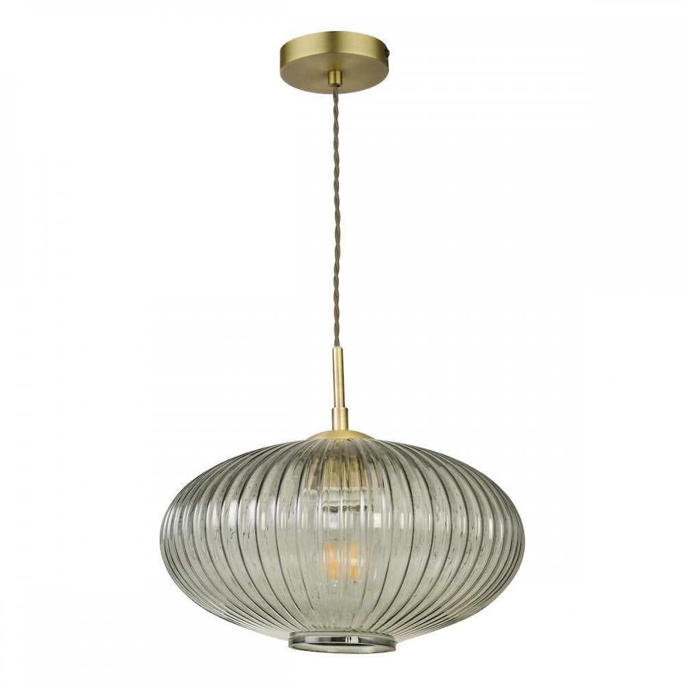 EDM0175 Edmond 1 Light Pendant Smoked Glass Antique Brass Detail
