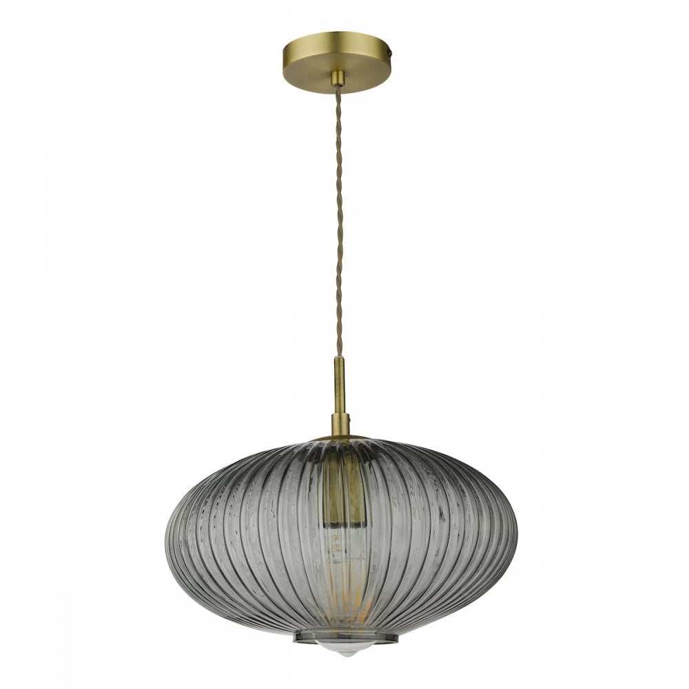 EDM0175 Edmond 1 Light Pendant Smoked Glass Antique Brass Detail