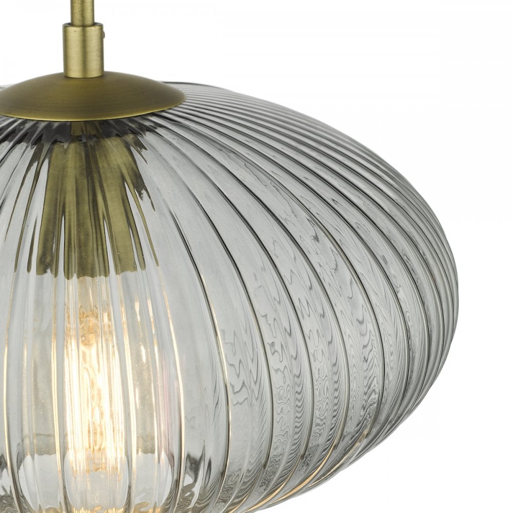 EDM0175 Edmond 1 Light Pendant Smoked Glass Antique Brass Detail