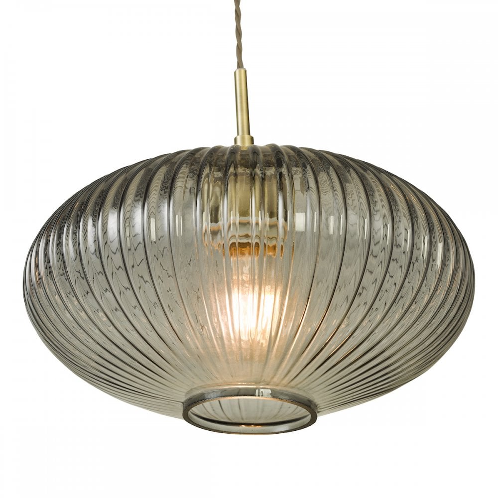 EDM0175 Edmond 1 Light Pendant Smoked Glass Antique Brass Detail