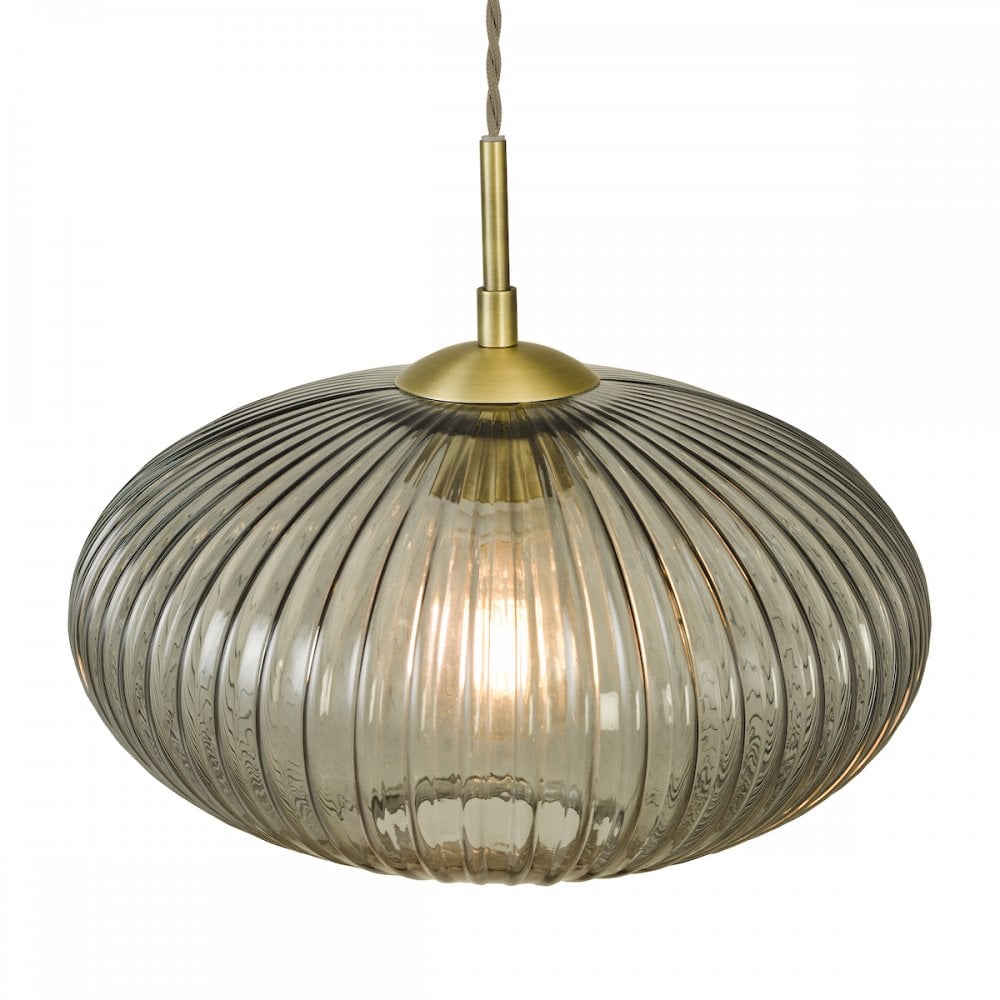EDM0175 Edmond 1 Light Pendant Smoked Glass Antique Brass Detail