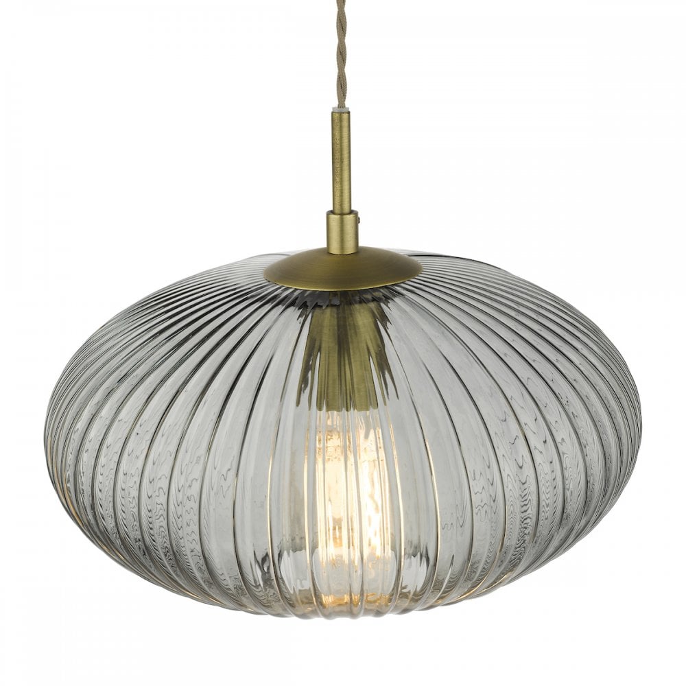 EDM0175 Edmond 1 Light Pendant Smoked Glass Antique Brass Detail