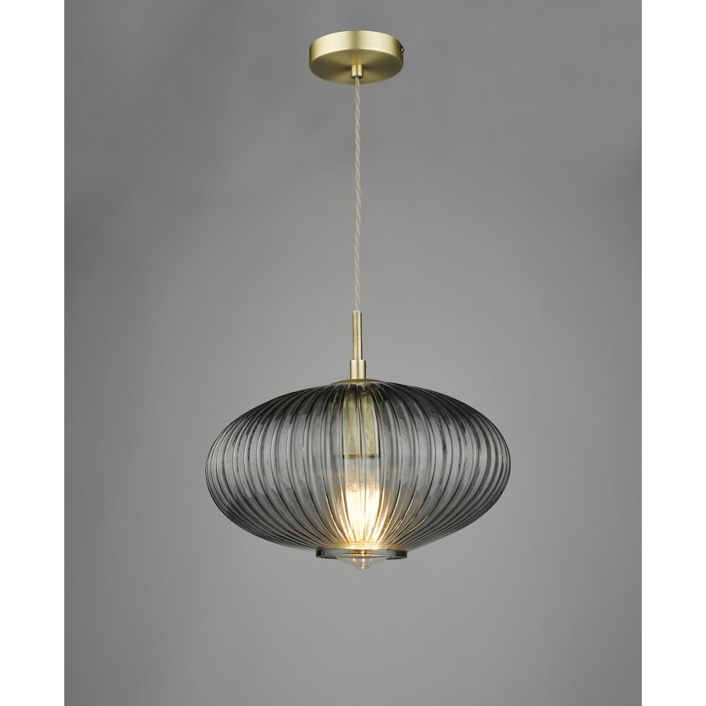 EDM0175 Edmond 1 Light Pendant Smoked Glass Antique Brass Detail