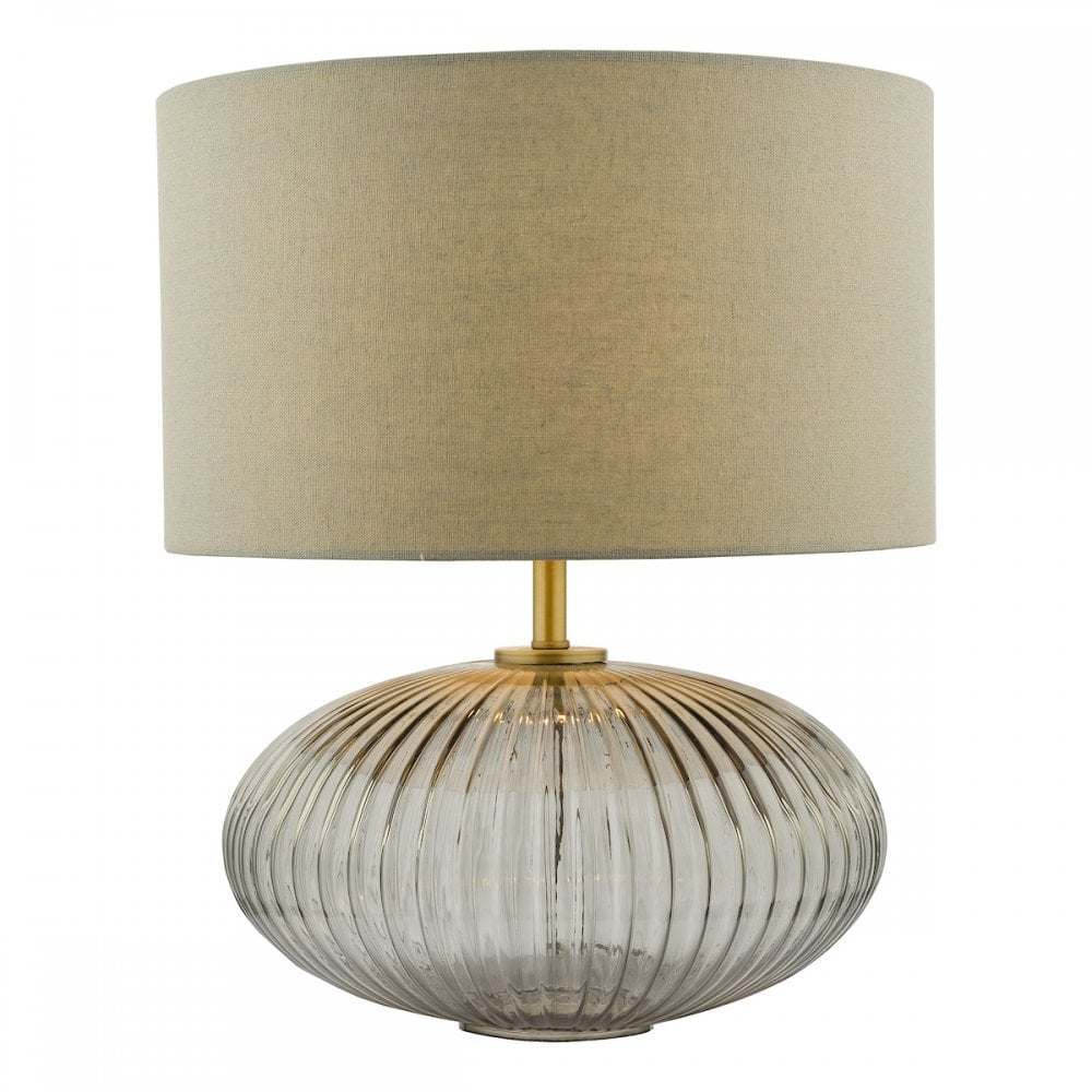 EDM4275 Edmond Table Lamp Smoked Glass Antique Brass Detail With Shade