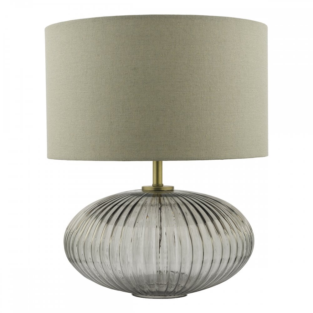 EDM4275 Edmond Table Lamp Smoked Glass Antique Brass Detail With Shade