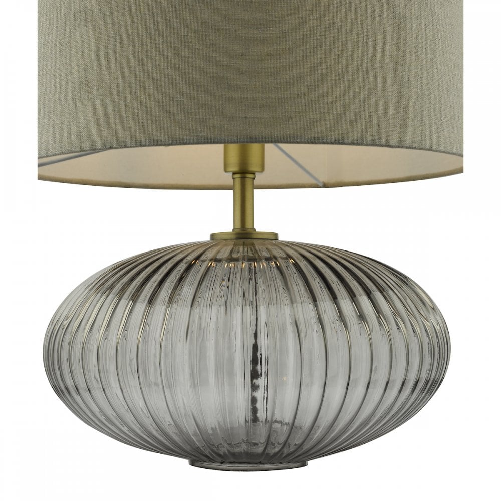 EDM4275 Edmond Table Lamp Smoked Glass Antique Brass Detail With Shade