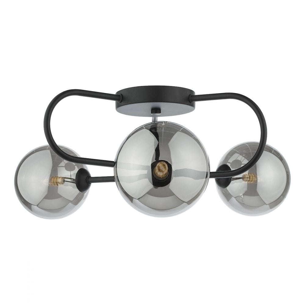 EIS5322 Eissa 3 Light Semi Flush Matt Black Smoked Glass