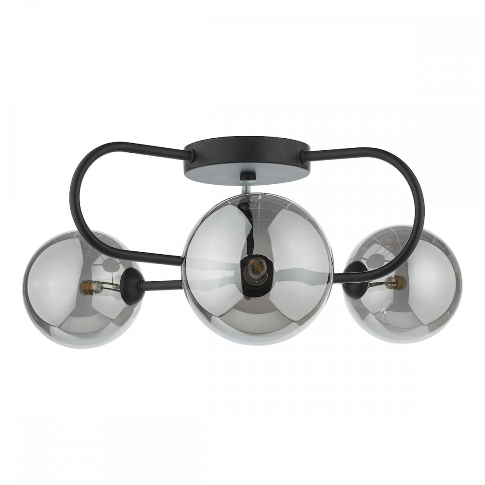 EIS5322 Eissa 3 Light Semi Flush Matt Black Smoked Glass