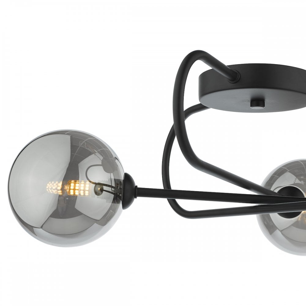 EIS5322 Eissa 3 Light Semi Flush Matt Black Smoked Glass