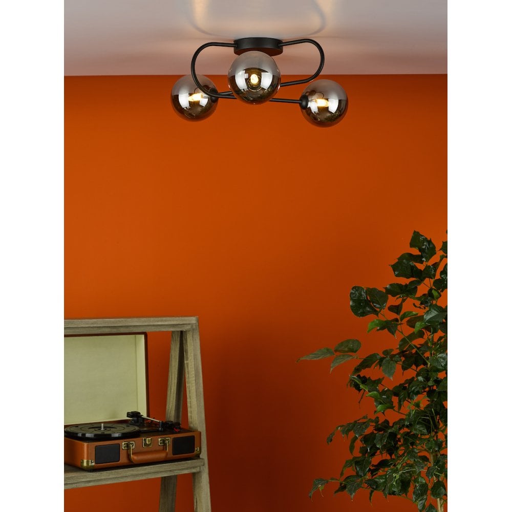 EIS5322 Eissa 3 Light Semi Flush Matt Black Smoked Glass
