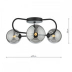 EIS5322 Eissa 3 Light Semi Flush Matt Black Smoked Glass