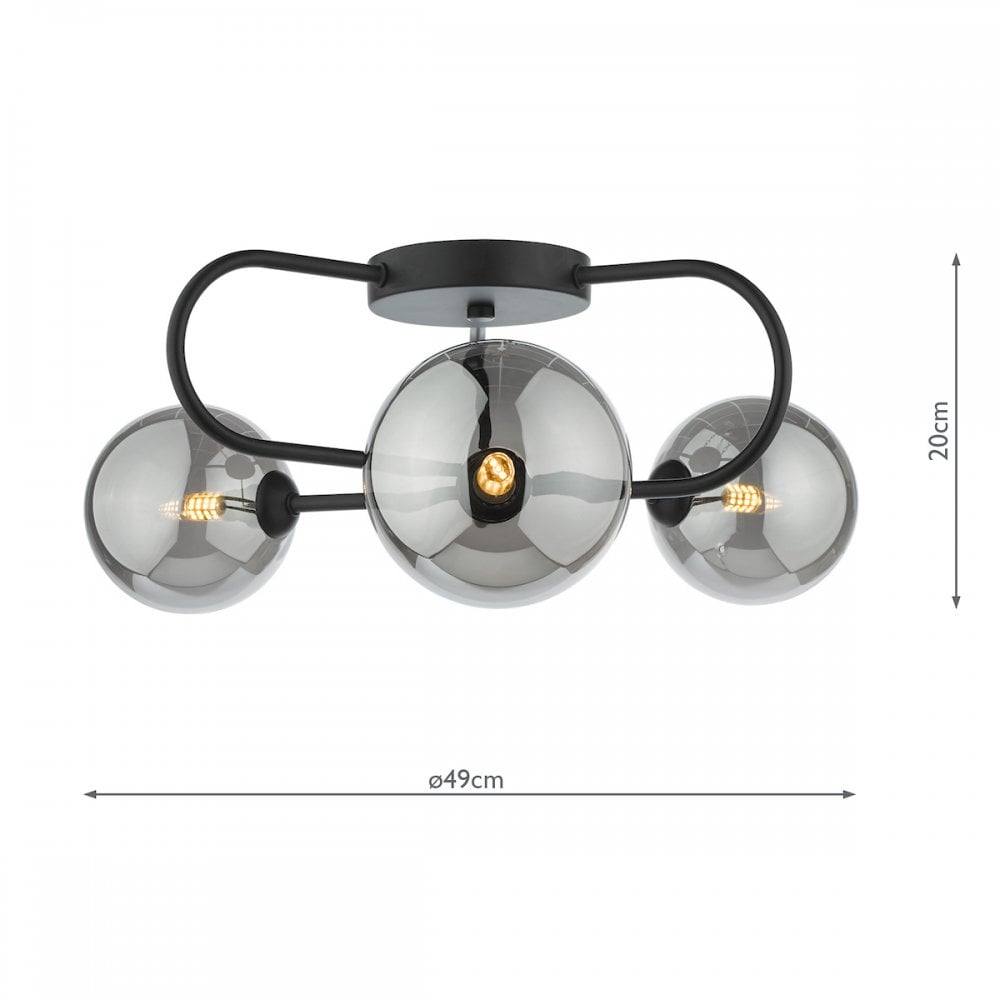 EIS5322 Eissa 3 Light Semi Flush Matt Black Smoked Glass