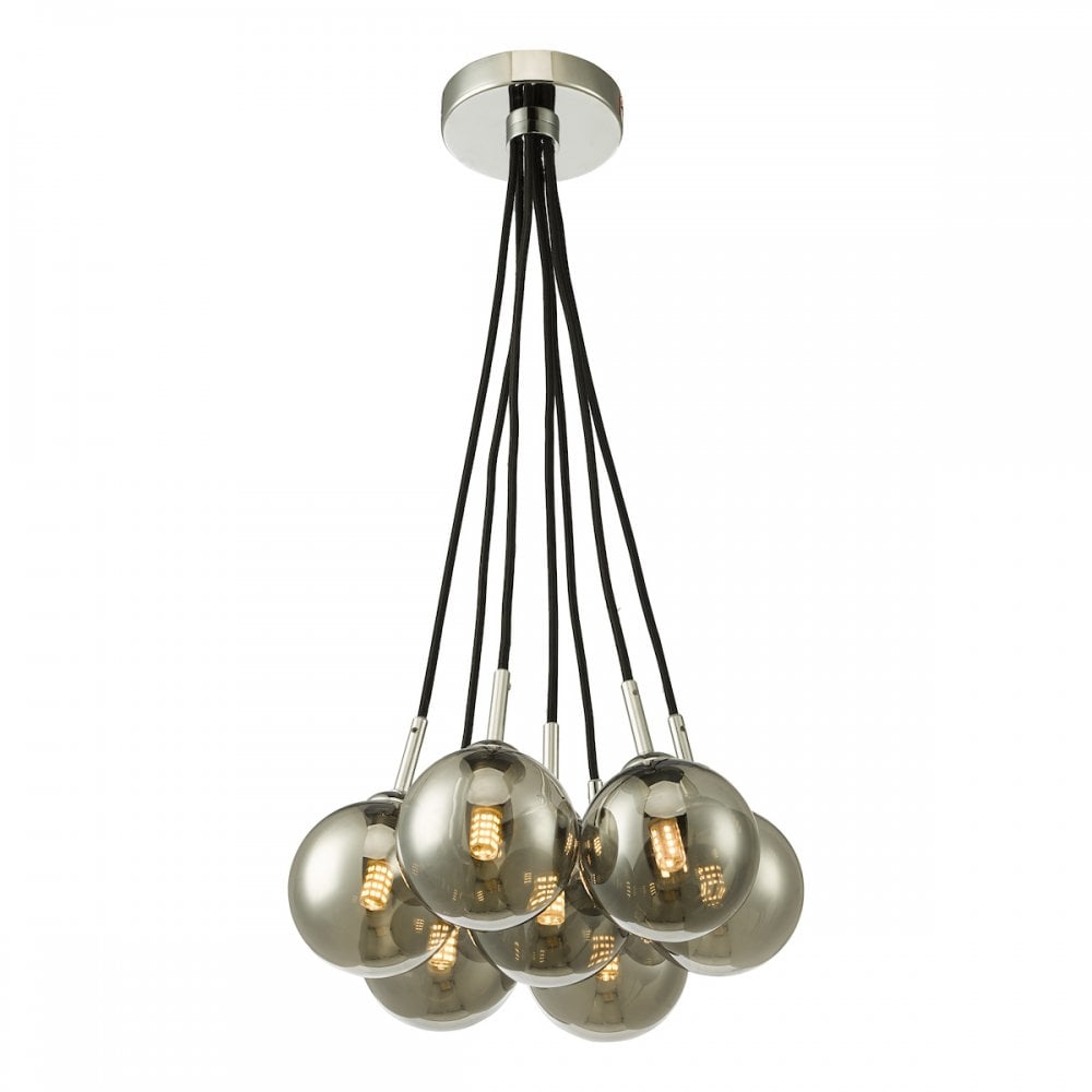 ELP342-01 Elpis 7 Light Cluster Pendant Polished Chrome Smoked Glass