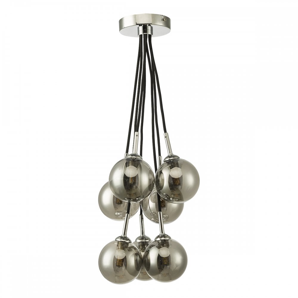 ELP342-01 Elpis 7 Light Cluster Pendant Polished Chrome Smoked Glass