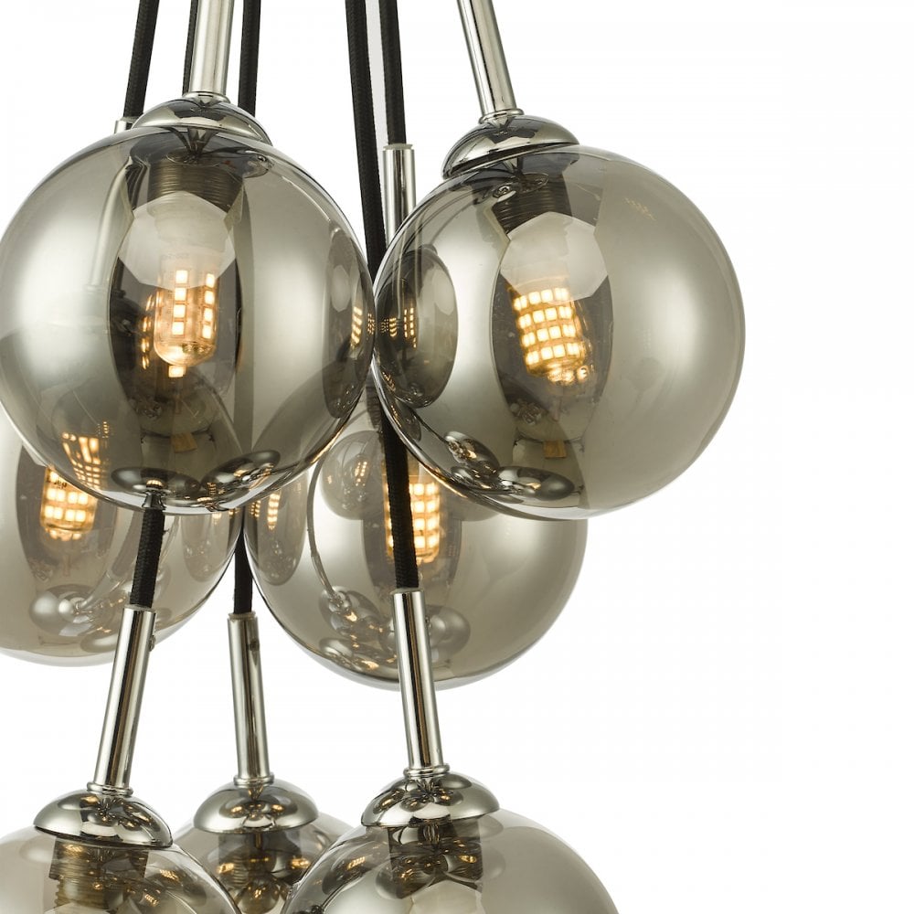 ELP342-01 Elpis 7 Light Cluster Pendant Polished Chrome Smoked Glass
