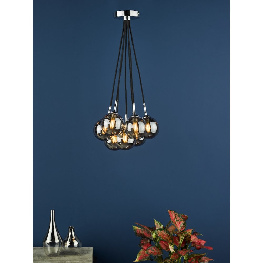 ELP342-01 Elpis 7 Light Cluster Pendant Polished Chrome Smoked Glass