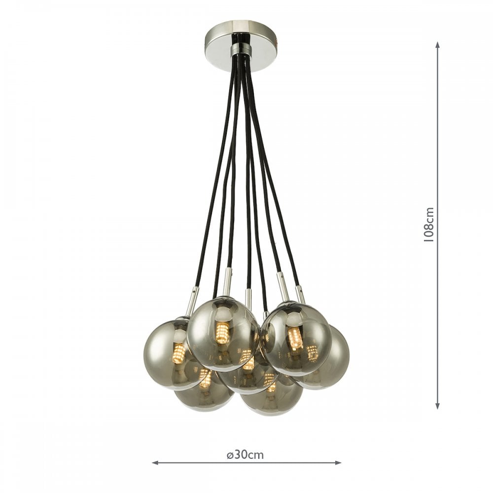 ELP342-01 Elpis 7 Light Cluster Pendant Polished Chrome Smoked Glass
