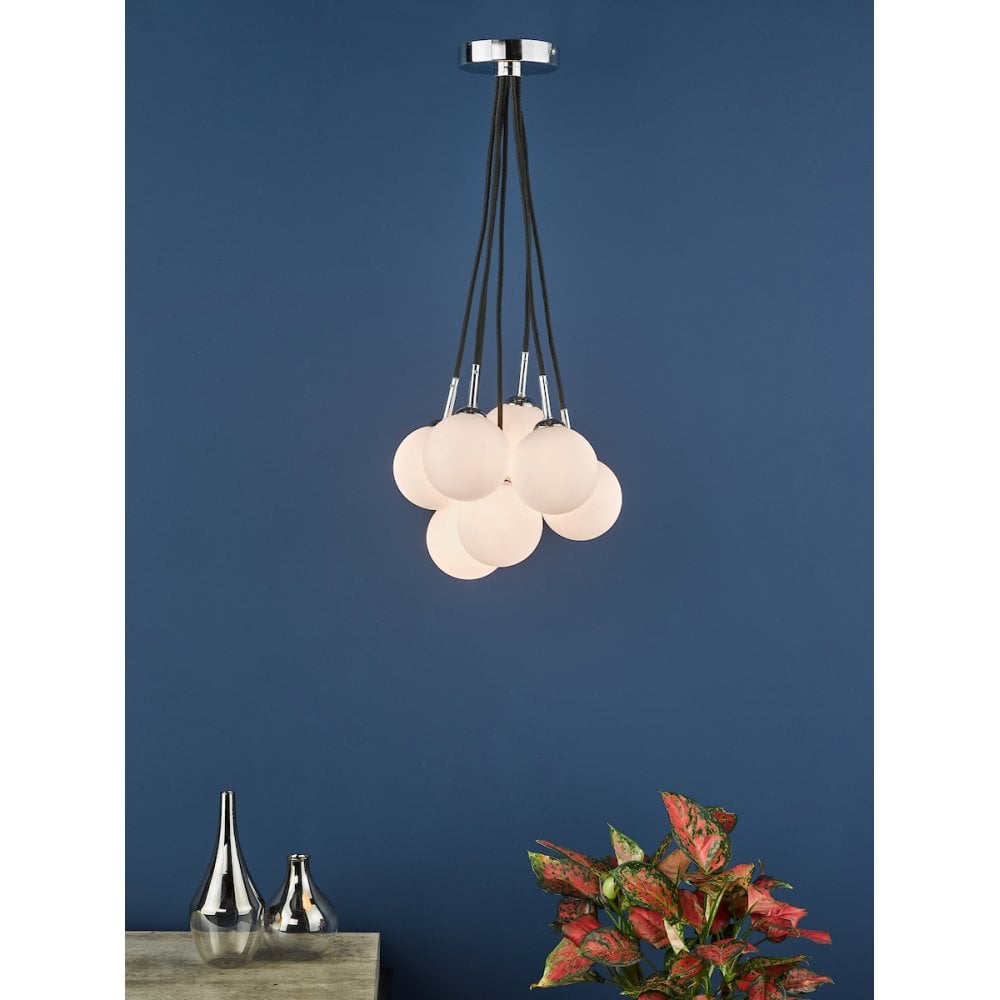 ELP342-02 Elpis 7 Light Cluster Pendant Polished Chrome Opal Glass
