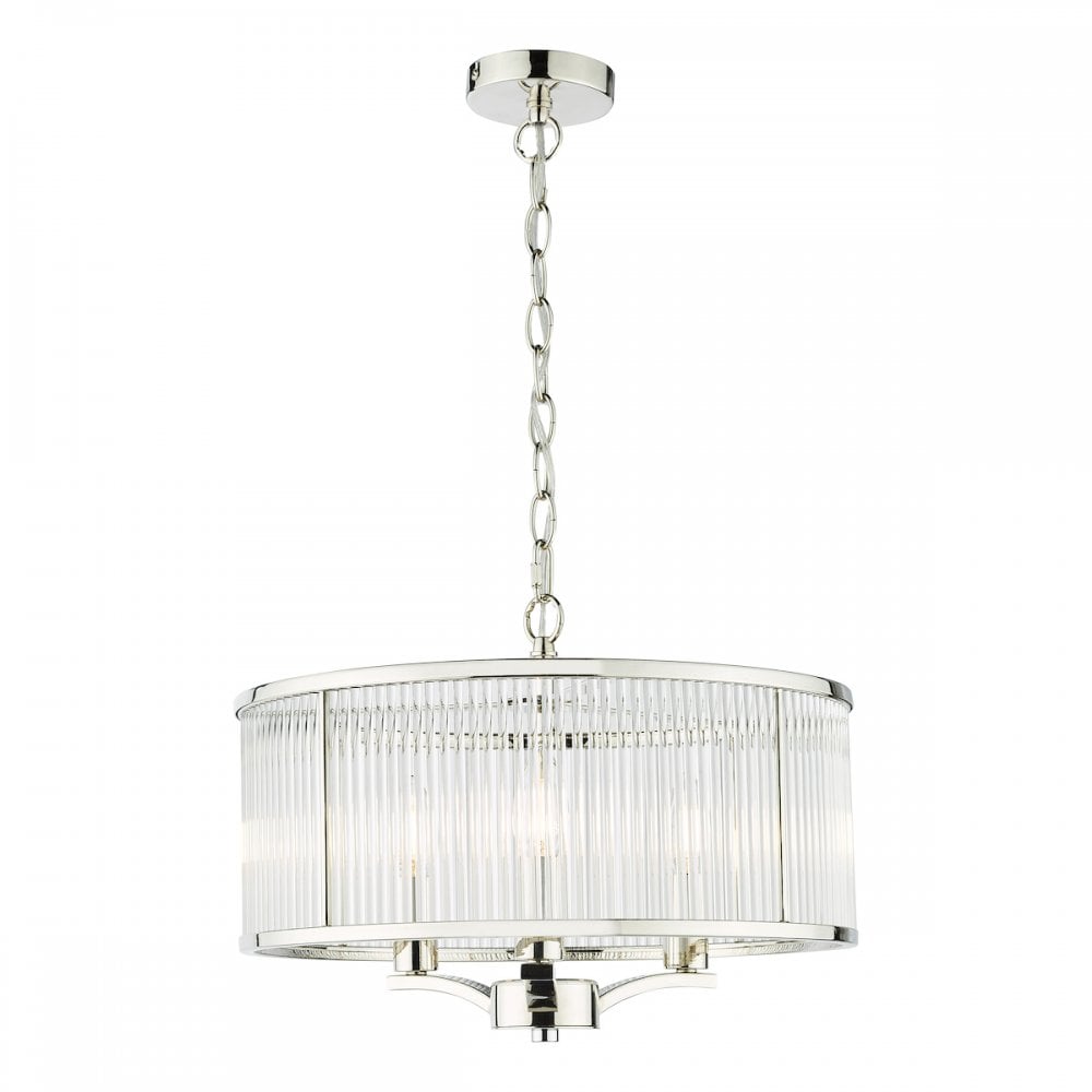 EVE0338 Eveyln 3 Light Pendant Polished Nickel Glass