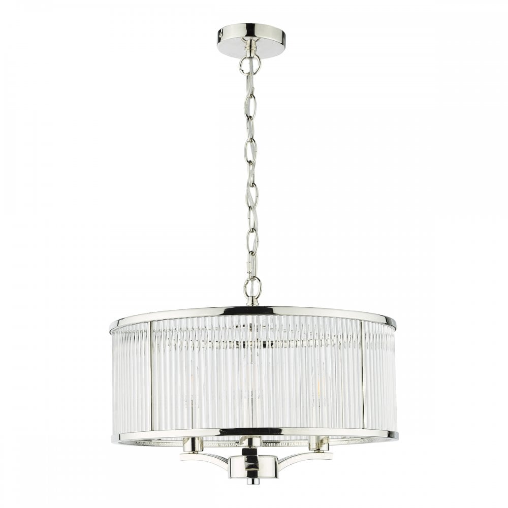 EVE0338 Eveyln 3 Light Pendant Polished Nickel Glass