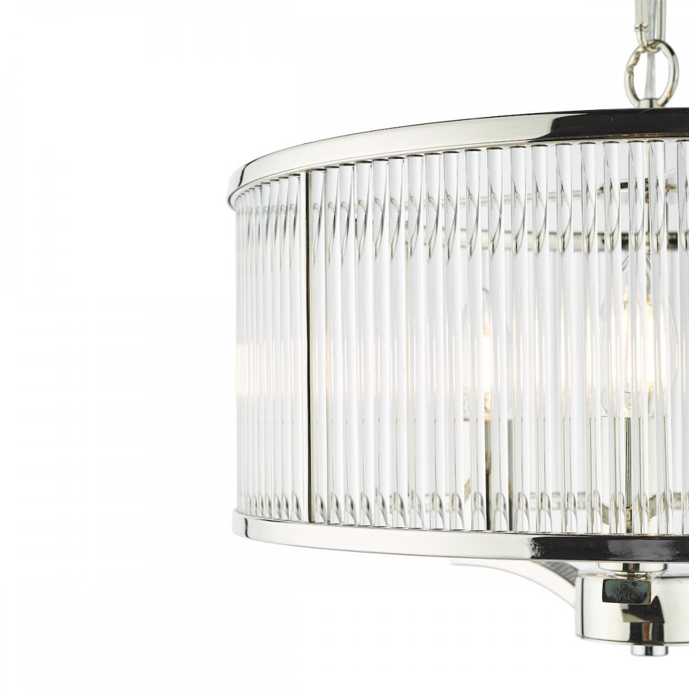 EVE0338 Eveyln 3 Light Pendant Polished Nickel Glass