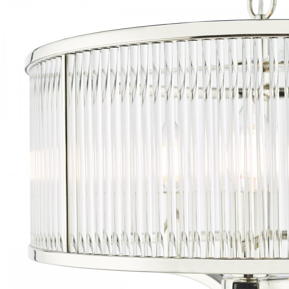 EVE0338 Eveyln 3 Light Pendant Polished Nickel Glass