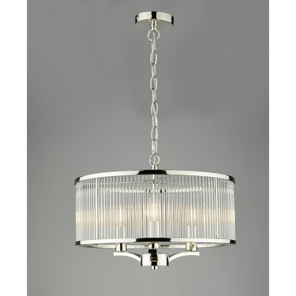 EVE0338 Eveyln 3 Light Pendant Polished Nickel Glass