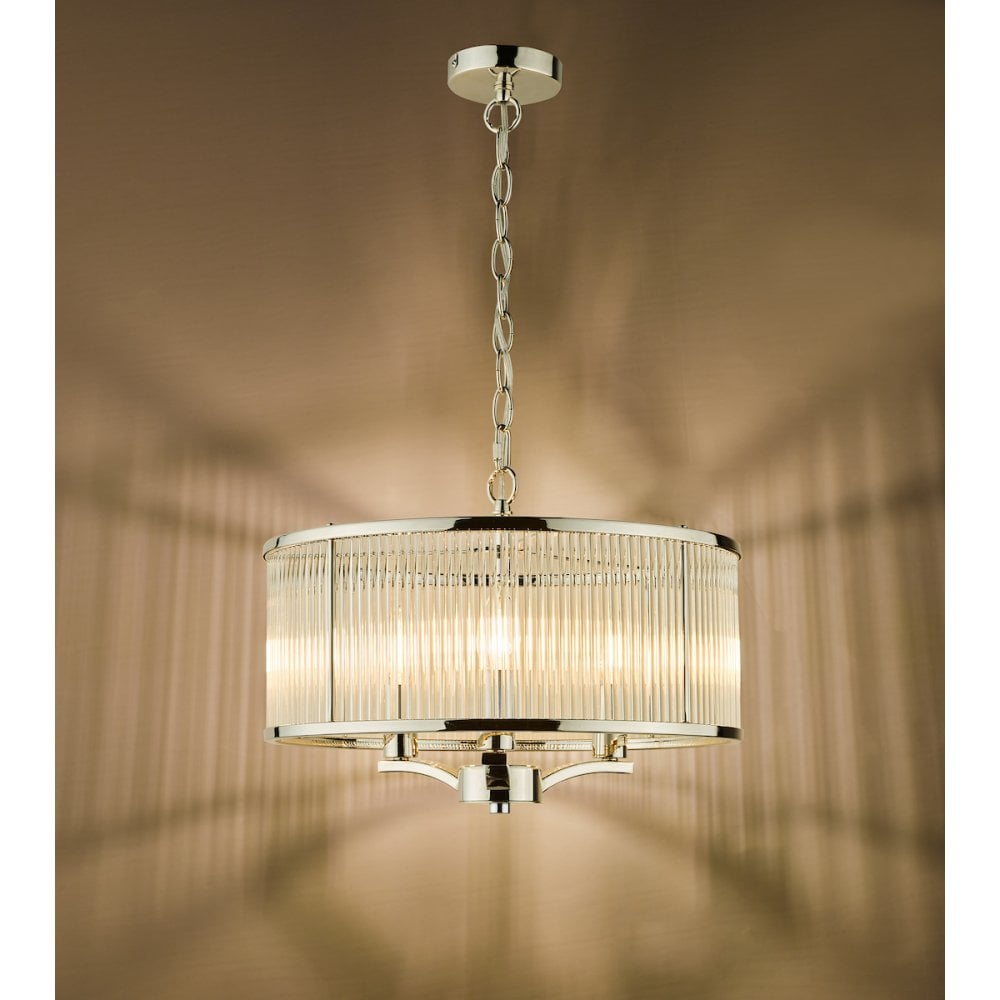 EVE0338 Eveyln 3 Light Pendant Polished Nickel Glass