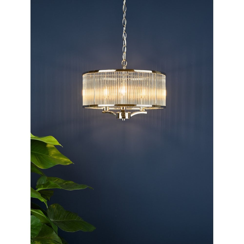 EVE0338 Eveyln 3 Light Pendant Polished Nickel Glass