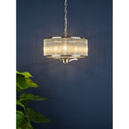 EVE0338 Eveyln 3 Light Pendant Polished Nickel Glass