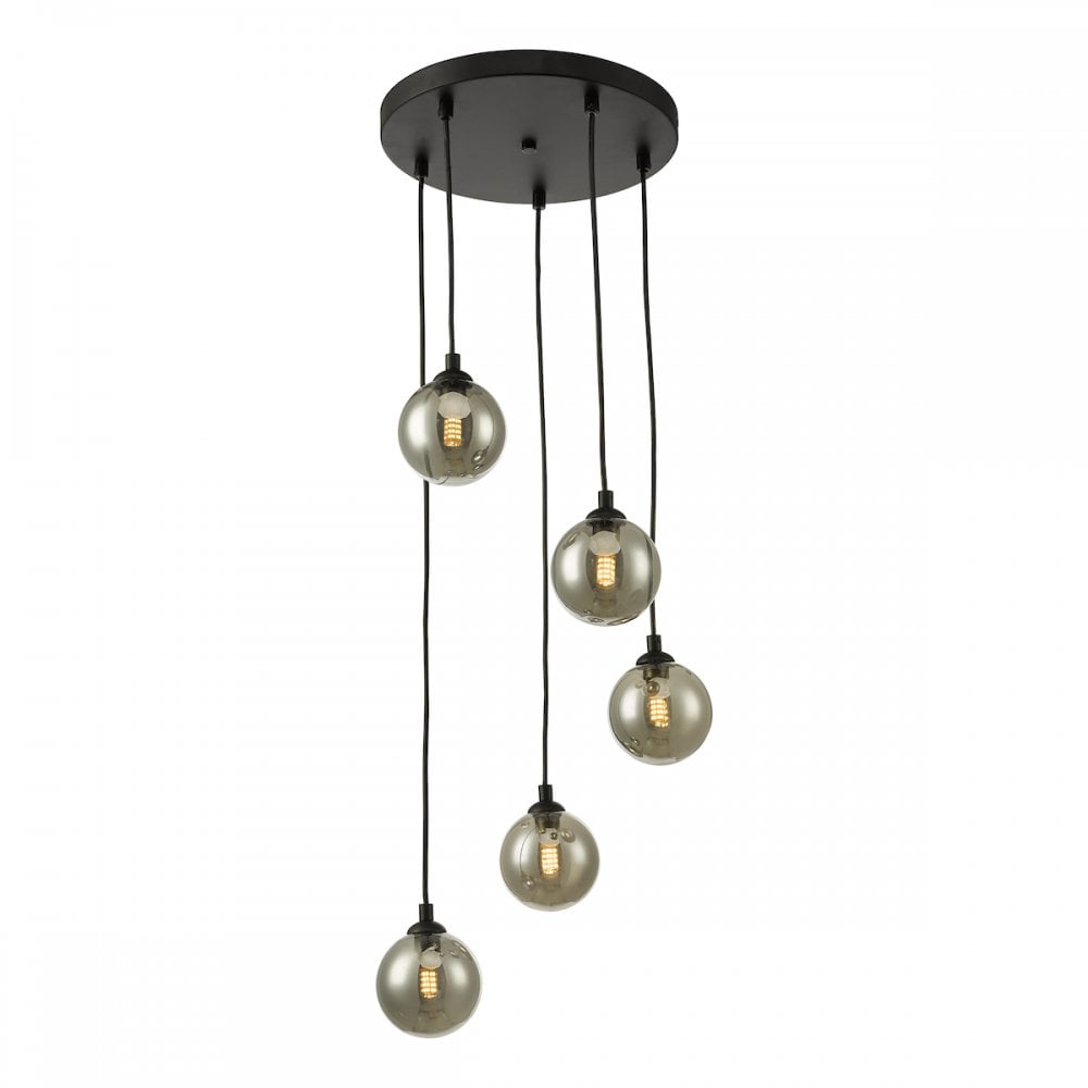FED0522-01 Federico 5 Light Cluster Pendant Black Smoked Glass