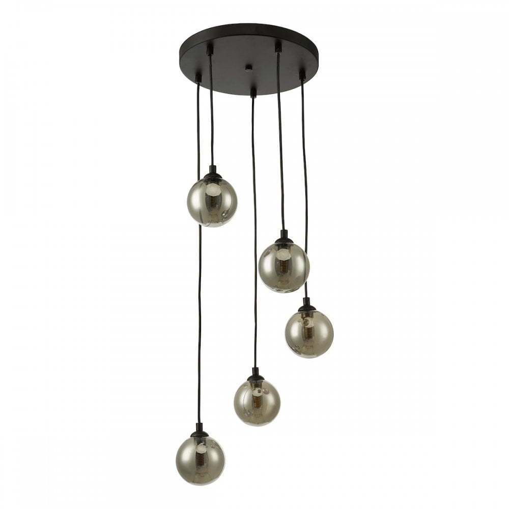 FED0522-01 Federico 5 Light Cluster Pendant Black Smoked Glass