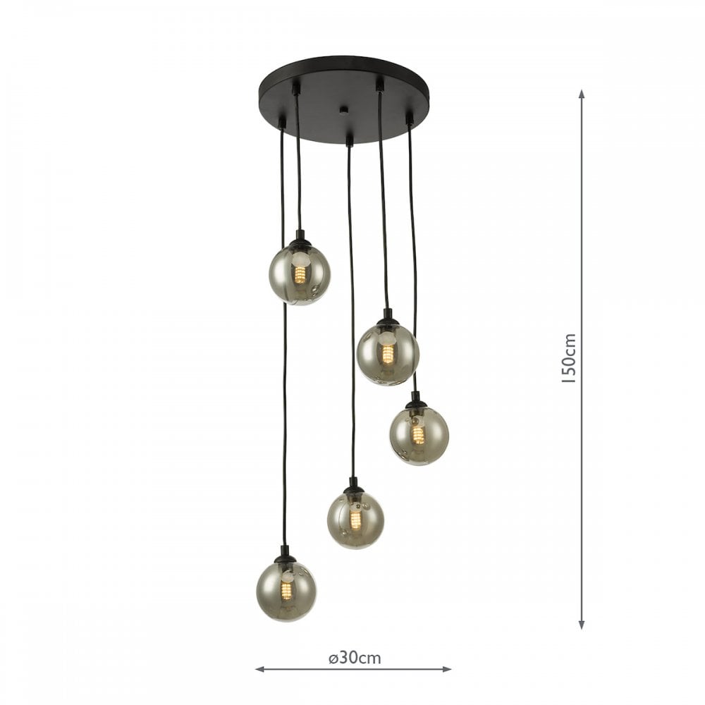 FED0522-01 Federico 5 Light Cluster Pendant Black Smoked Glass