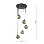 FED0522-01 Federico 5 Light Cluster Pendant Black Smoked Glass