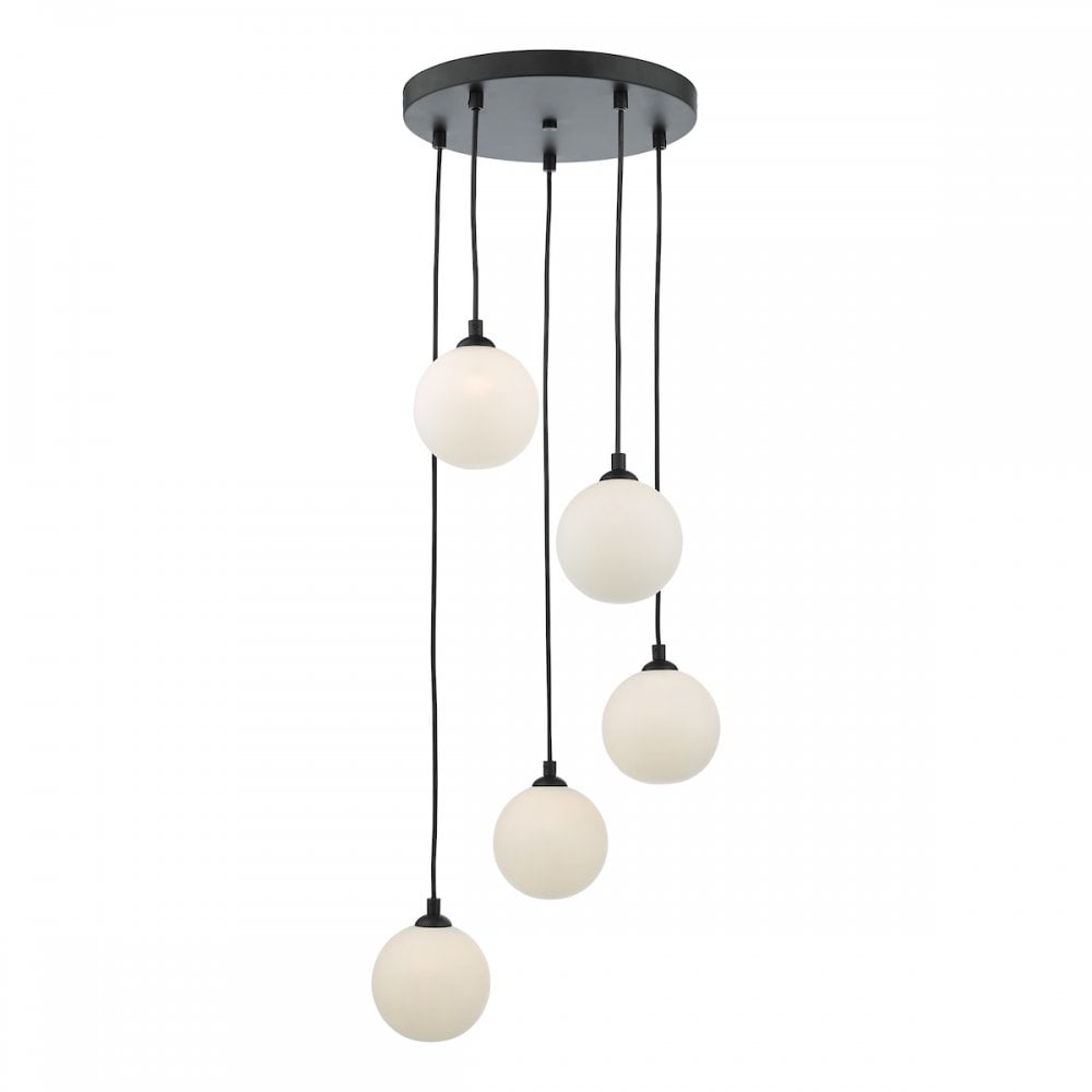 FED0522-02 Federico 5 Light Cluster Pendant Black Opal Glass