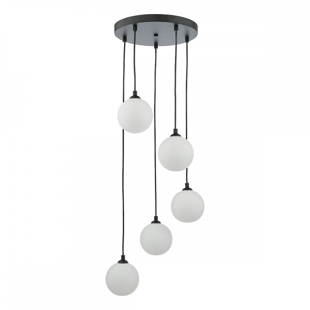 FED0522-02 Federico 5 Light Cluster Pendant Black Opal Glass