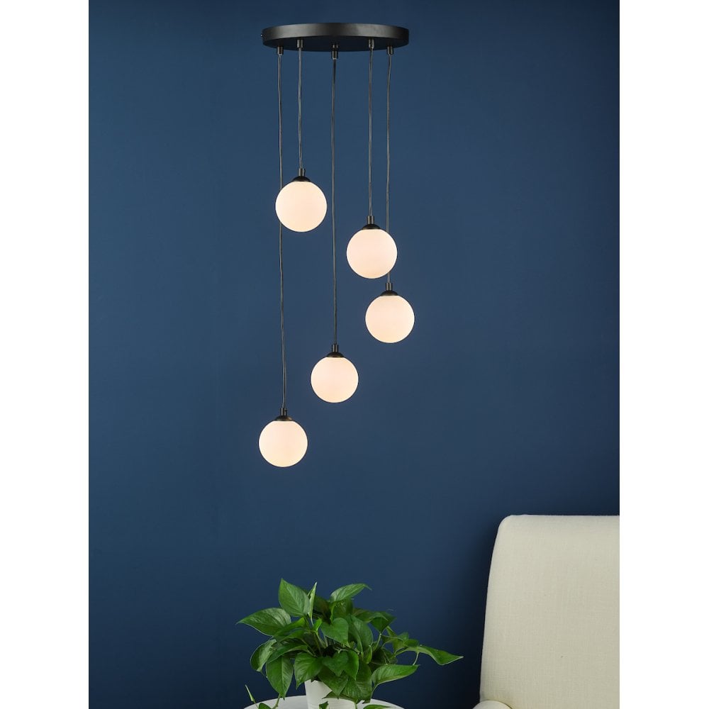 FED0522-02 Federico 5 Light Cluster Pendant Black Opal Glass